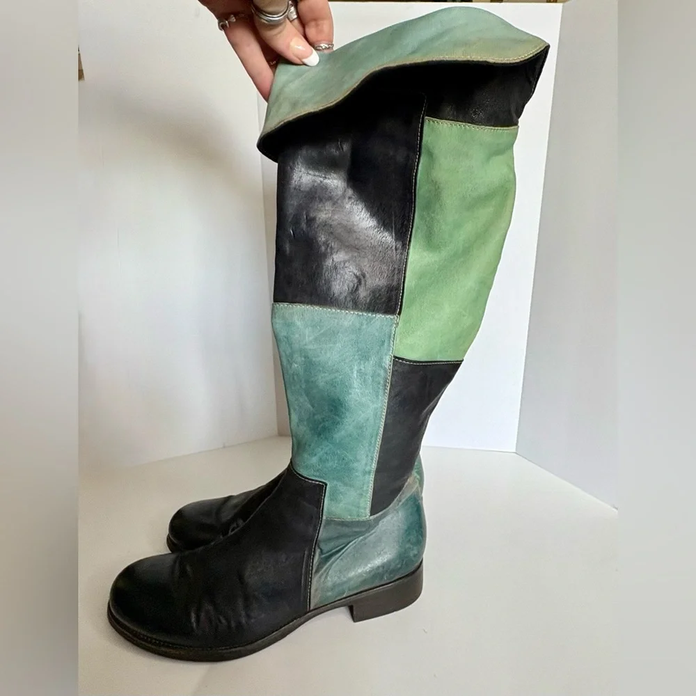 Vladì Boots Handmade in Venice Italy Rare Blue Black & Green Sz EU 38 US 7.5